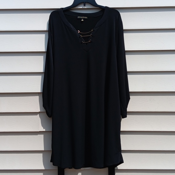 ALWAYS INDIGO Elegant Long Sleeve Black Dress with Waist String- 3X - Picture 4 of 13
